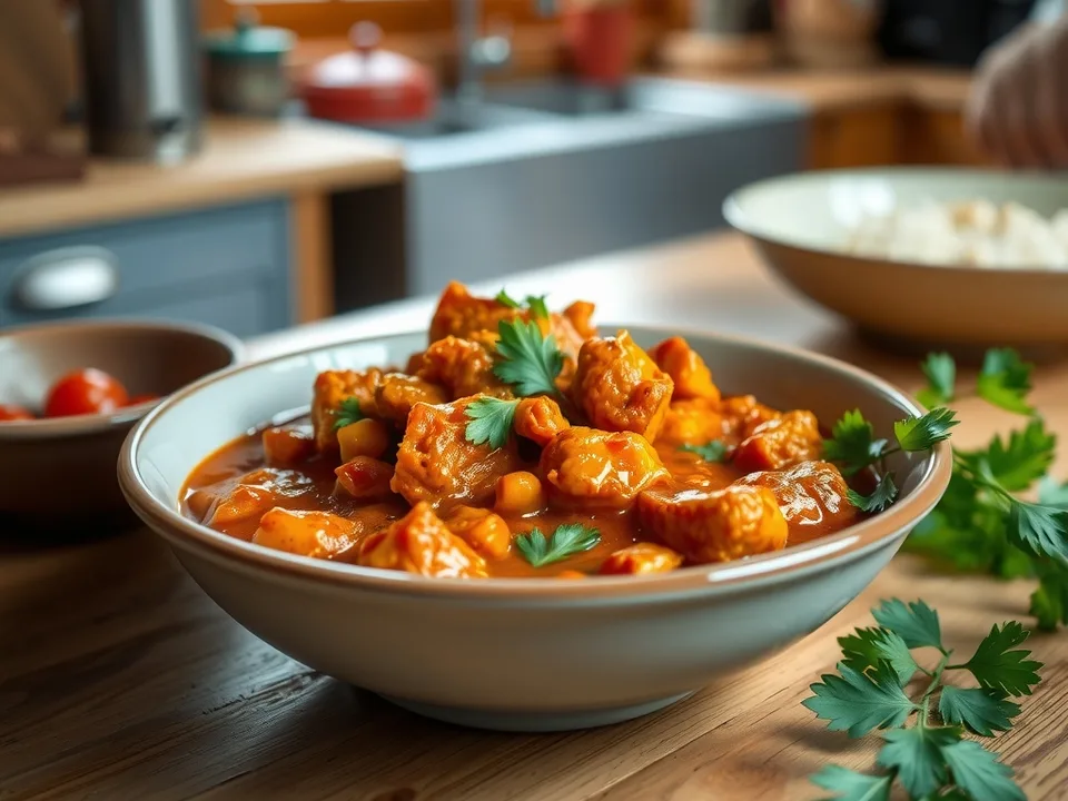 Auberginen-Curry mit Lauch und Kokosmilch