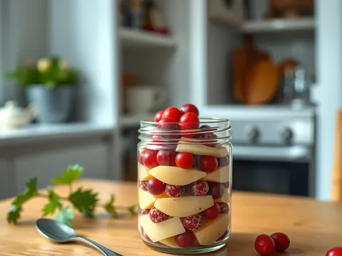 Kuchen im Glas mit Marzipan und Cranberries