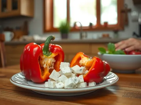 Gefüllte Paprika vegetarisch mit Grünkern und Schafskäse