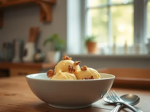 Pfirsicheis mit kandierten Walnüssen