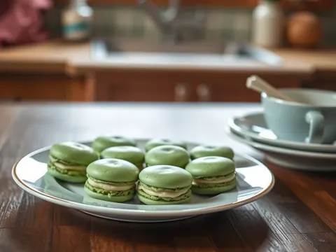Pistazien-Macarons mit italienischer Meringue