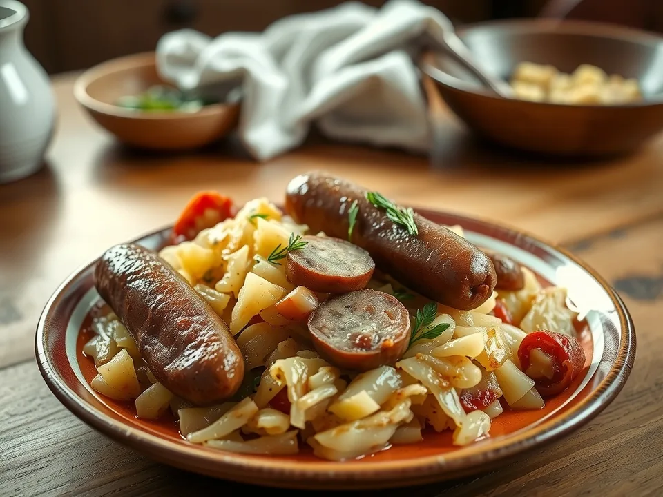 Sauerkraut mit Kassler, Blut- und Leberwurst