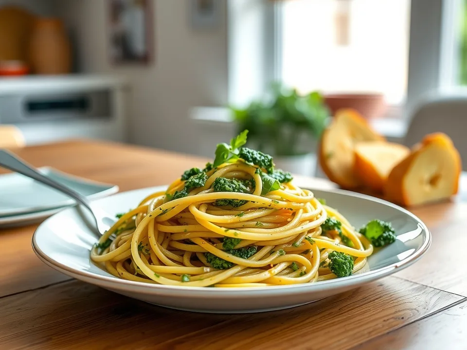 Spaghetti mit Bärlauchpesto – frisch gemixt