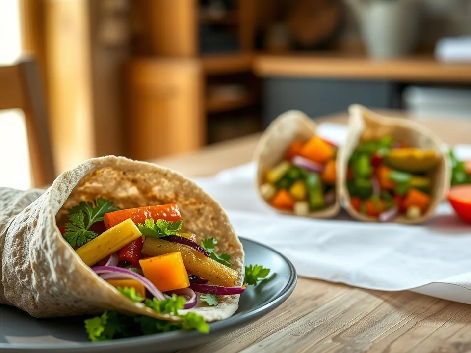 Vollkorn Wraps mit Gemüsefüllung und Guacamole