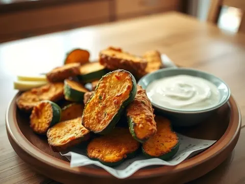 Zucchini Bratlinge mit Feta und Joghurt-Dip